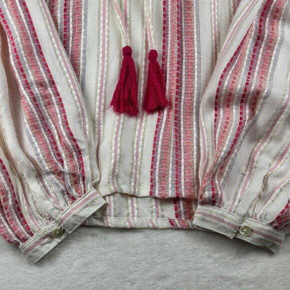Allison New York Womens Striped Long Bell Sleeve Boho Top Tassels Crochet Artzy - Picture 6 of 16